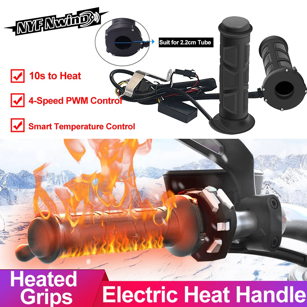 Heated Motorcycle Handlebar Grips 22mm – Universal with Adjustable Temperature
