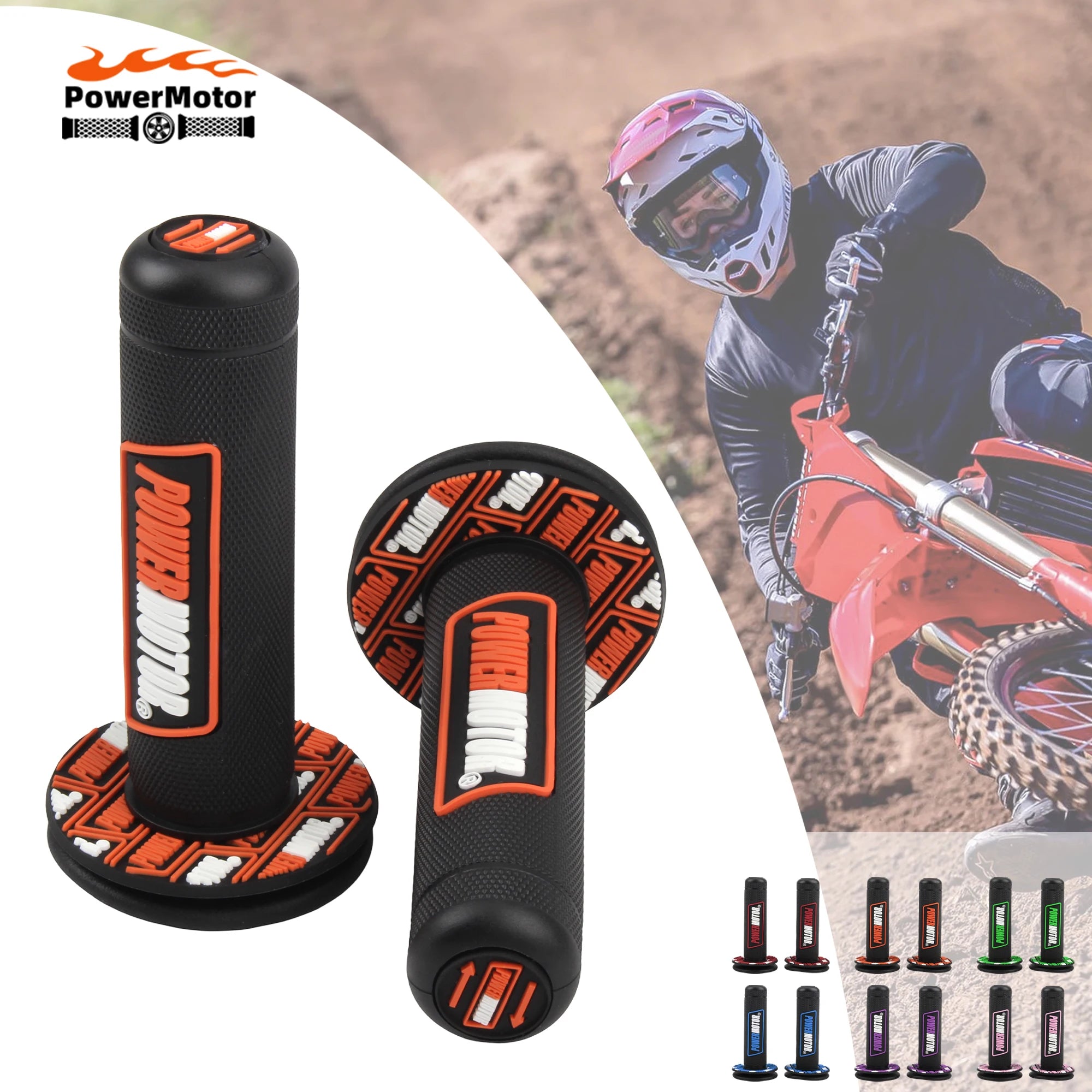 Motorcycle Handlebar Grips — Rubber Gel, Universal Fit (22mm & 24mm)
